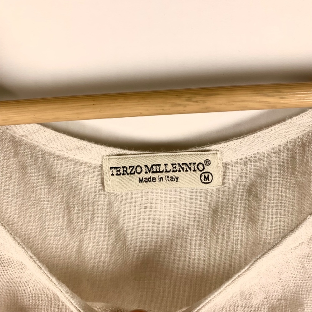 Boho chic 100% Linen Made in Italy tan/beige high low top buttons spring/beach - Picture 4 of 16